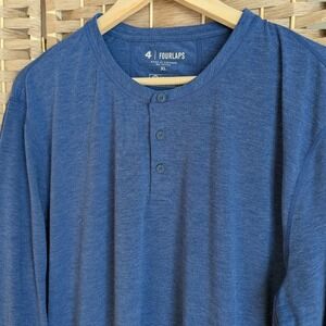 FOURLAPS Blue Long Sleeve Henley Shirt Men's Sz XL Performance Recycled Fabric